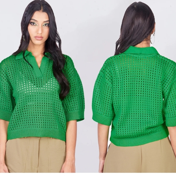 HYM Sweaters - Off-the-Shoulder Green Textured Knit Sweater